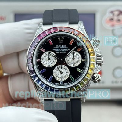 Super clone N+ Factory Rolex Rainbow Daytona 4131 Gain Weight Rubber Strap Watch 